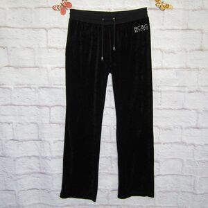 BCBG Sweatpants size L Black 90s Y2K Velour Terrycloth Logo Flap Pockets Studded